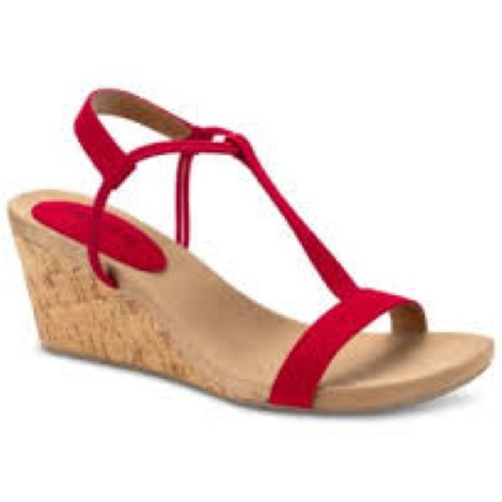 Style & Co Red Wedge Sandals T-Strap Design